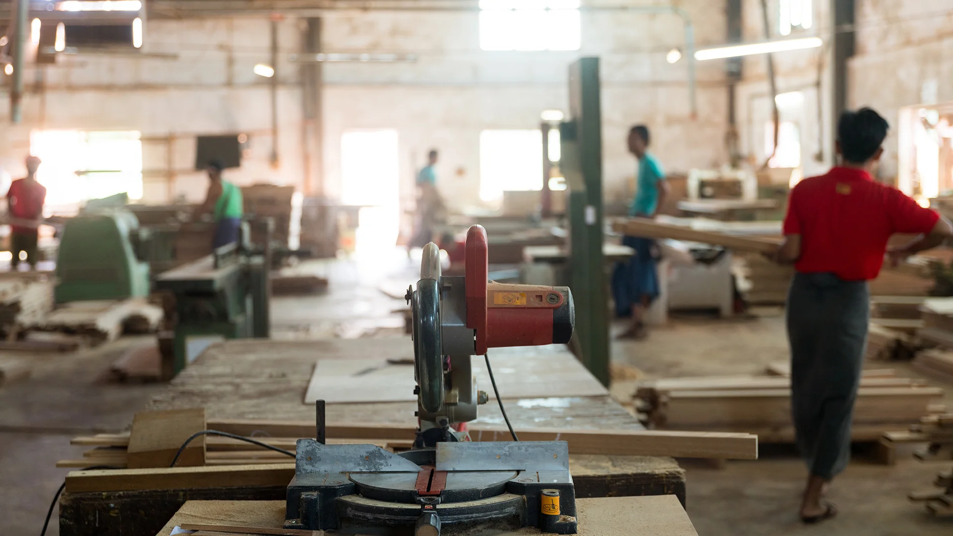 Close shot of a wood cutting machine