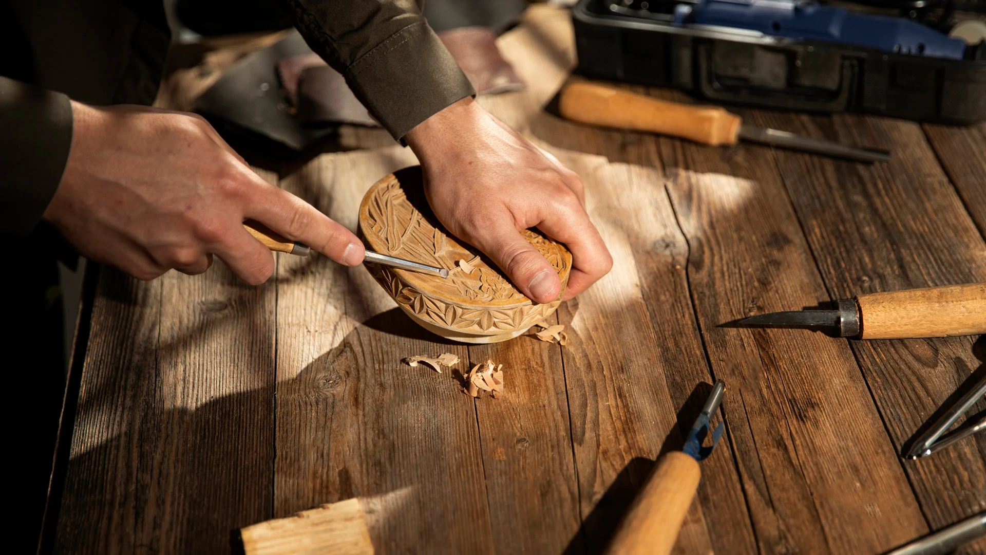 Close up on engraving art tools